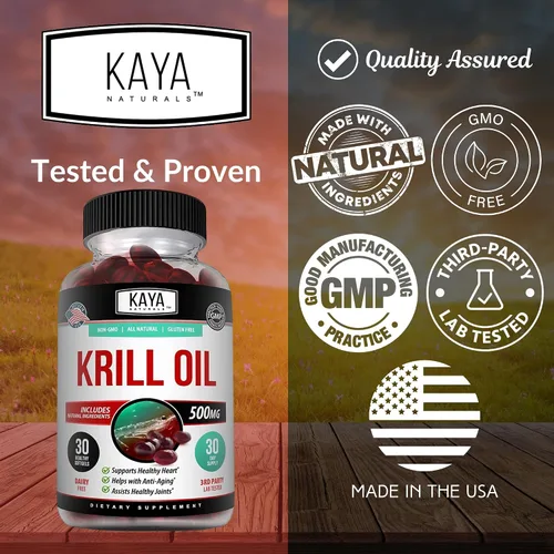 Miniatura 4 de Kaya Naturals - Aceite de krill antártico de 500 mg con Omega 3, EPA, DHA, fosfolípidos y suplemento de astaxantina - Vitamina para el cerebro