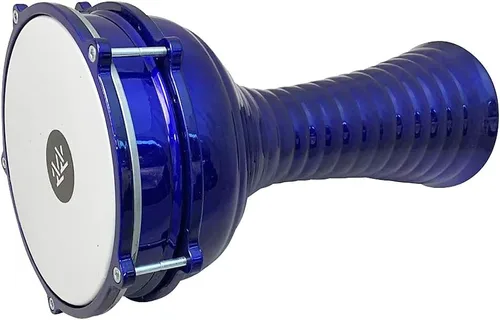 Miniatura 15 de Darbuka de aluminio de 16 '' de longitud, tambor Doumbek turco sintonizable de cabeza sintética de 8 pulgadas (grabado oscuro-azul)