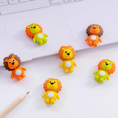Miniatura 8 de Toyvian 60 unidades de borrador de animales de león, lápices de animales, borradores para niños, niños, estudiantes, borradores en forma de león