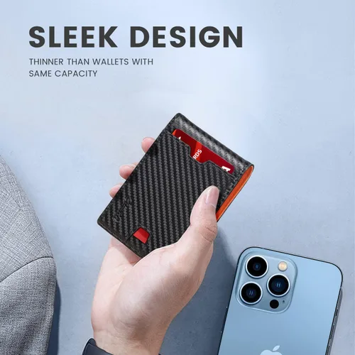 Miniatura 52 de Zitahli Billetera para hombre, de piel fina, con bloqueo RFID, minimalista, plegable, tarjetero con caja de regalo