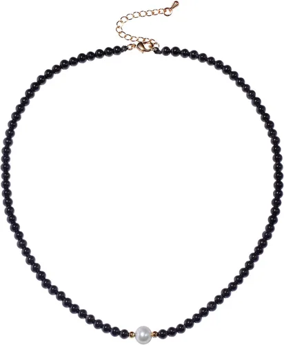 Jewever Gargantilla de perlas cultivadas de agua dulce con ágata negra para mujer, cristales y piedras curativas, regalo de joyería, collar de