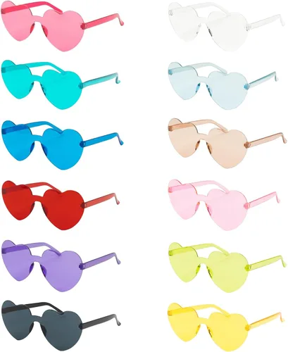 FUNUPUP - Gafas de sol en forma de corazón, sin marco, transparentes, coloridas, divertidas gafas de sol para mujer, despedida de soltera