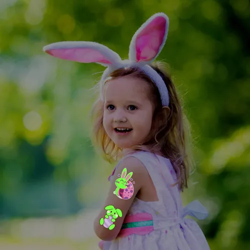 Miniatura 4 de Leesgel Tatuajes temporales de Pascua para niños, huevos de Pascua, conejo, calcomanías de tatuaje, suministros de decoración para niños y niñas