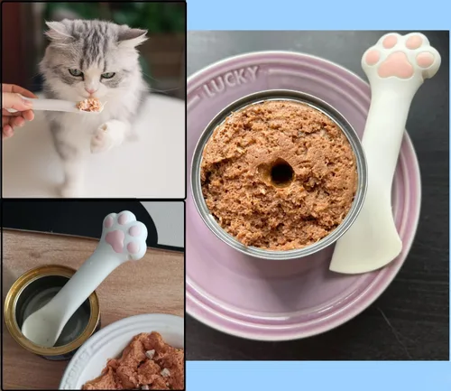Miniatura 6 de Joyinjojo Paquete de 2 cucharas y espátulas para comida de perro y gato, lindas cucharas mezcladoras y abridores de lata para mascotas para comida