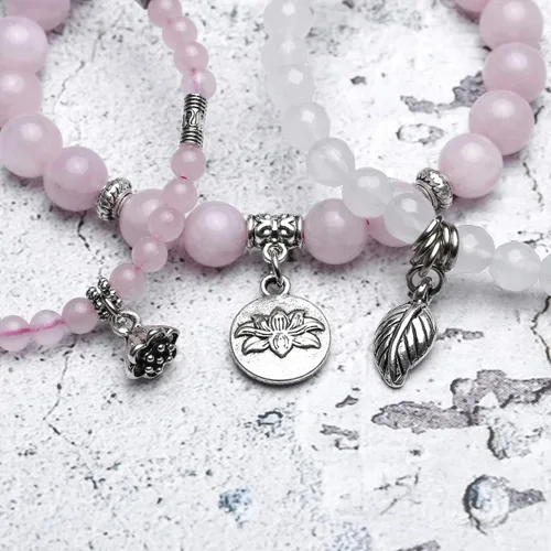 Miniatura 2 de Jovivi - 3 pulseras de cuentas de cristal de cuarzo rosa amatista para chakras, energía natural de curación, cuentas de loto, piedra reiki