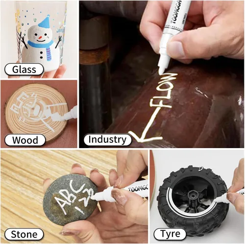 Miniatura 3 de Rotuladores de pintura blanca permanentes - Juego de 12 marcadores de pintura con base de aceite, punta media, secan rápido y son impermeables