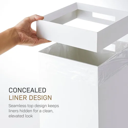 Miniatura 7 de YAMAZAKI Home - Cubo de basura delgado y alto, moderno, cuadrado, de acero con asa, papelera de metal blanco para cocina, baño u oficina, 7.25