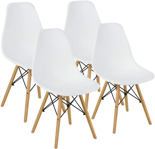 Miniatura 12 de DORTALA Sillas de comedor premontadas, sillas de plástico con patas de madera, respaldo ergonómico, sillas sin brazos de estilo moderno para sala