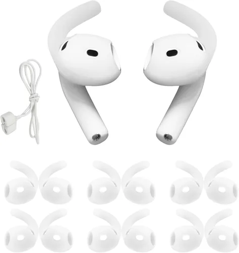 Adhiper 6 pares de ganchos para las orejas para Airpods 4 [1 correas antipérdida añadidas] almohadillas antideslizantes para las orejas, accesorios