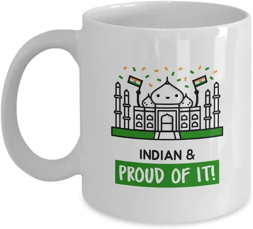 Taza de regalo indio y orgulloso de él, linda para la India Pride Patriotic Country Flag Proud Kawaii Temple Café Taza de té de 11 onzas