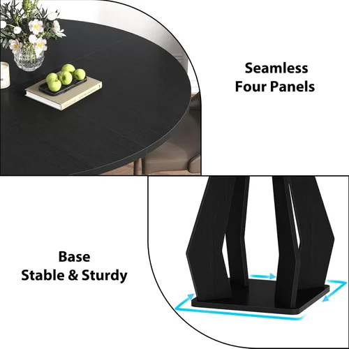 Miniatura 7 de IBF Mesa de comedor redonda negra para 4-6, mesa de cocina de 47 pulgadas con superficie amplia, mesa de comedor circular moderna, mesa de madera