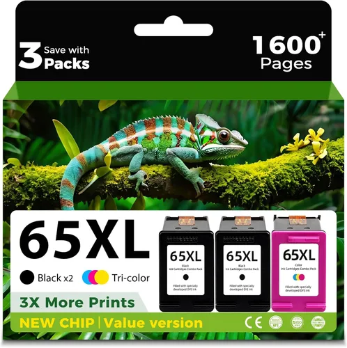 Skyink Cartucho de tinta 65XL de repuesto para HP Ink 65 XL (2 negro y 1 paquete combinado de colores) para HP65 5055 5000 5052 5010 5070 5014 3755