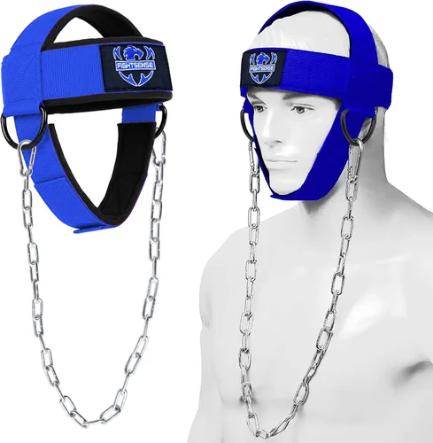 Miniatura 8 de FIGHTSENSE Arnés para el cuello con correa acolchada ajustable con cadena de acero, arnés de cabeza de levantamiento de pesas para ejercicio