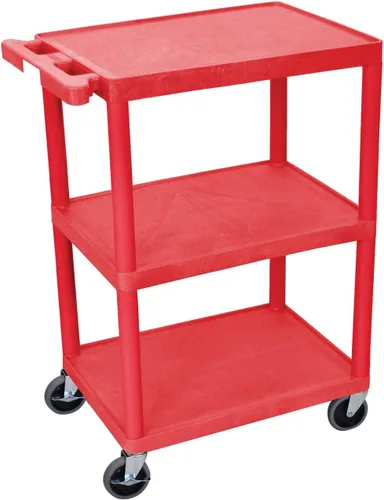 Miniatura 9 de Luxor HE34-BU Carrito utilitario – 3 estantes de plástico de espuma estructural, cuatro ruedas giratorias de 4", dos con freno de bloqueo, mango Azul