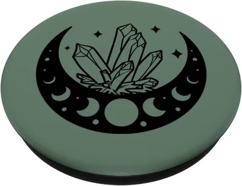 Miniatura 2 de Fase lunar y cristales mágicos de bruja linda verde oliva PopSockets intercambiables PopGrip