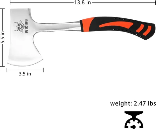 Miniatura 2 de Hacha de 13.8 pulgadas, hacha de campamento de acero de alto carbono y agarre de reducción de golpes con funda de nailon 47 EU