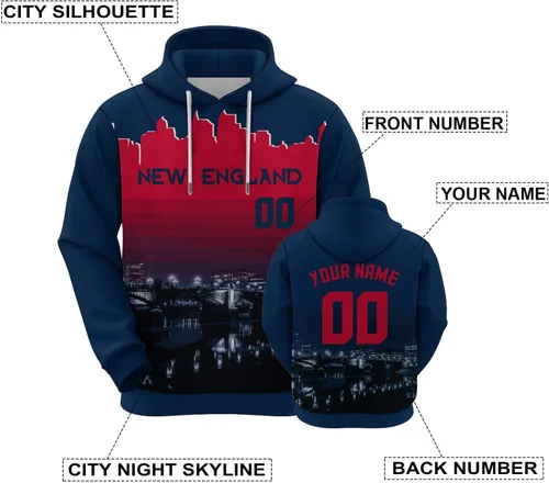 Miniatura 115 de Custom Football Hoodies City Night Skyline Personalized Sweatshirt Name Number Fan Gift Pullover for Men Women Youth