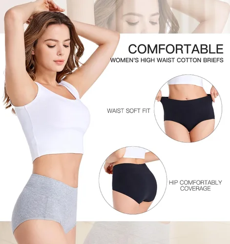 Miniatura 3 de youlehe Ropa interior de algodón para mujer, de cintura alta, cobertura completa, suave, transpirable