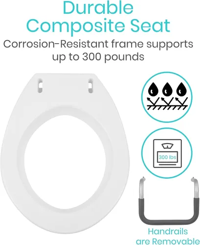Miniatura 8 de Vive - Elevadores de asiento de inodoro para personas mayores (con asas), con barra de agarre, opciones para cuencos alargados y estándar, elevación