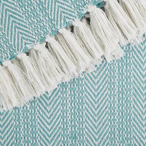 Miniatura 3 de DII Manta de algodón con diseño de espiga rayada, colección Herringbone, 50x60, Aqua