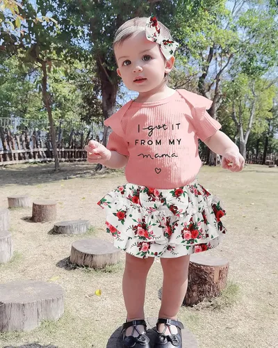 Miniatura 13 de Mioglrie Conjunto de ropa para bebé recién nacida, conjunto de pantalones cortos, conjunto floral de verano, ropa de bebé linda para niña