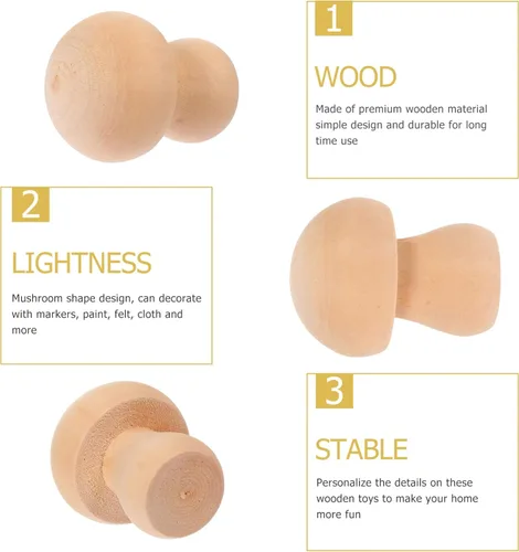 Miniatura 9 de EXCEART Juego de 30 piezas de hongos de madera naturales sin terminar con formas de hongos, figuras de hongos, mini muñecas de madera para artes y B