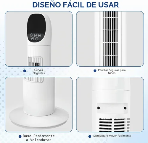 Miniatura 6 de ROVSUN Ventilador de torre sin aspas de 34 pulgadas con pantalla digital y control remoto, refrigeración turbo con 3 velocidades, temporizador de 9