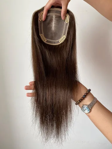 Miniatura 4 de Extensiones de cabello humano virgen de alta calidad de 12/20 pulgadas con clip para mujer, base mono de 5 x 6 pulgadas, repuesto negro natural