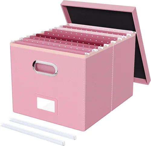 Miniatura 22 de Organizador de archivos en paquete de 2, caja archivadora portátil con tapa, compatible con carpetas tamaño carta/legal, organizador de documentos