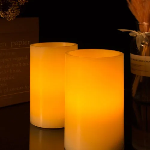 Miniatura 3 de Homemory Velas de cera sin llama de 5 x 3 pulgadas, velas LED de pilar con control remoto y temporizador, luz parpadeante amarilla ámbar