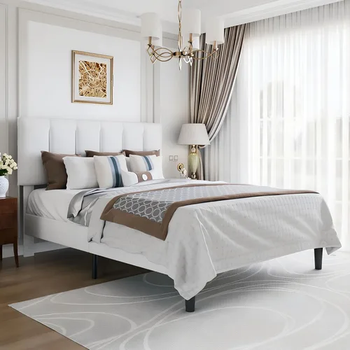 Miniatura 23 de VECELO - Base de cama tamaño individual con cabecera tapizada, plataforma con soporte de listones de madera de alta resistencia, no necesita somier