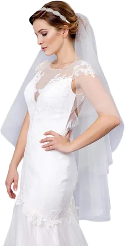 CASDRE Velo de novia de 2 niveles velo de novia de 2 niveles, longitud de los dedos, velo de borde cortado con peine para novias