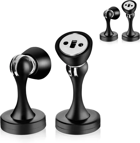 Miniatura 10 de HOMOTEK Paquete de 2 topes magnéticos para puerta, tope magnético para puerta, resistente punta de zinc y goma, soporte magnético para puerta, Negro