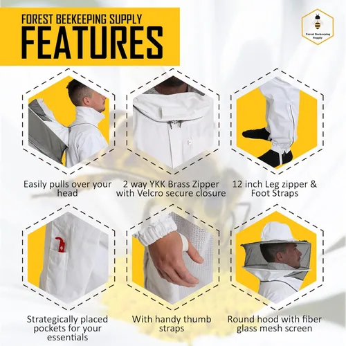 Miniatura 2 de Traje profesional de apicultura para hombres y mujeres, traje de apicultura con guantes de abeja, trajes de apicultura de algodón 100%