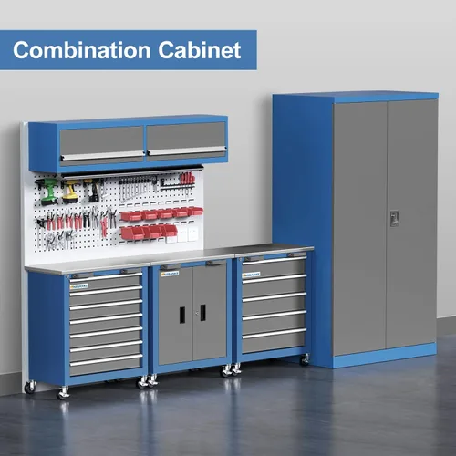 Miniatura 6 de LARBANKE Caja de herramientas combinada con cerradura, 5 cajones, 7 cajones, 2 puertas, el armario de herramientas se puede interconectar, caja