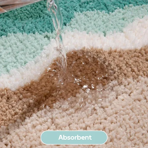 Miniatura 3 de Alfombra de baño de ondas azules y verdes, de estilo japonés, suave, absorbente de agua, antideslizante, lavable a máquina para ducha