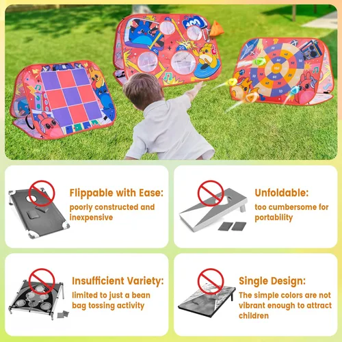 Miniatura 7 de Giant 3 in 1 Bean Bag Toss Game for Kids, Toddler Outdoor Toss Toys for 2 3 4 5 6 7 8 Year Old Boys Girls, Family Party Supplies, Cornhole Party