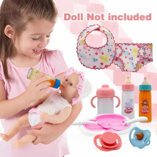 Miniatura 4 de Juego de 11 piezas de accesorios para muñecas de bebé, juego de 11 piezas de alimentación de muñecas con botellas de leche y jugo que desaparecen