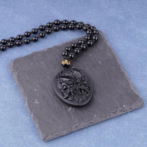 Miniatura 2 de ASGIFT Collar de la suerte de obsidiana, dije de protección de amuleto de piedra de poder con cadena de cuentas ajustable, cristal curativo, regalo