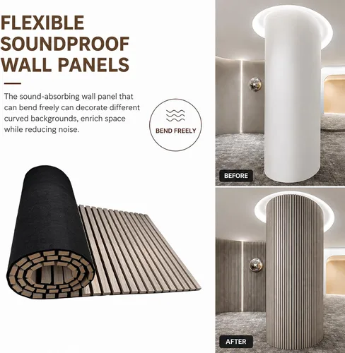 Miniatura 6 de Paneles de pared acústicos de madera de 94.5 x 23.6 pulgadas, paneles de pared flexibles 3D insonorizados, panel de pared de listones de madera