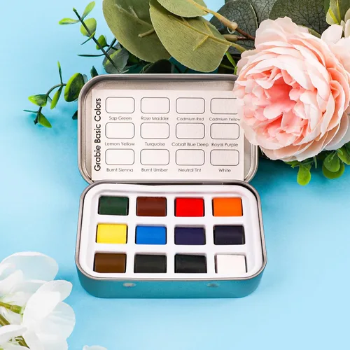 Miniatura 5 de Grabie Juego de 12 acuarelas de bolsillo, juego de pintura de acuarela de viaje, pinturas de acuarela, suministros de arte para pintura, gran juego