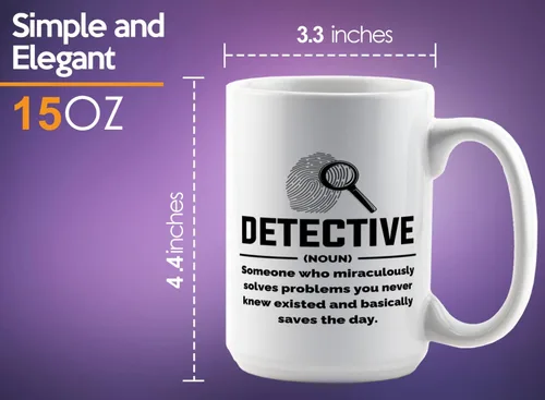 Miniatura 6 de Taza de café detective de 15 onzas, color blanco, Detective Def, oficial de policía, policía, patrulla, detective, policía, policía, policía