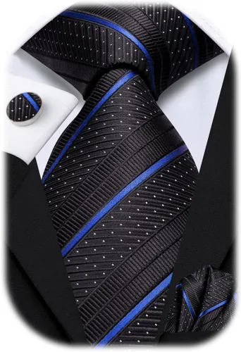 Miniatura 14 de Hi-Tie Corbata clásica de cachemira para hombre con pañuelo y gemelos a cuadros