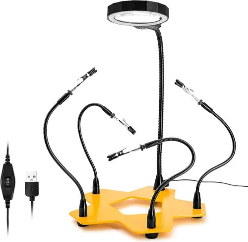 Miniatura 13 de KOTTO Herramienta de soldadura de tercera mano, soporte para PCB, dos brazos metálicos flexibles con base magnética, manos que ayudan a las manos