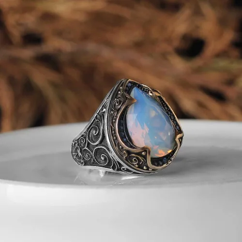 Miniatura 2 de 925 Sterling Silver Handmade Drop Shape Moonstone Ring for Men, Men Moonstone Ring, Gemstone Men Ring, Handmade Silver Ring, Gift for Men, Gift for