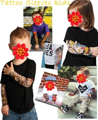Miniatura 6 de Mangas de brazo de tatuaje falso a granel, 8 piezas de protección solar temporal para niños pequeños y grandes Juego de 3 mangas de 8 piezas