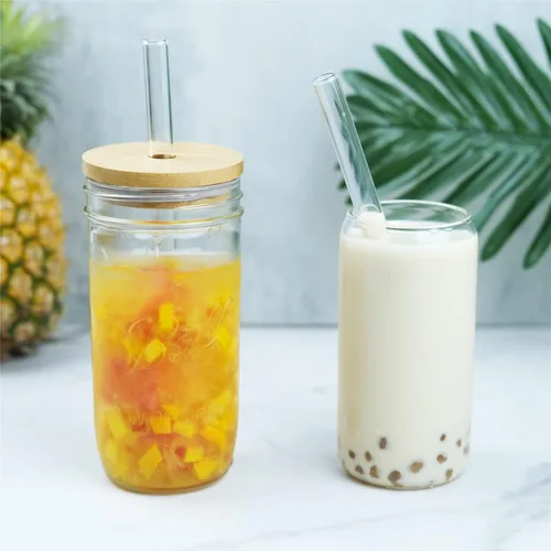 Miniatura 5 de 10 popotes Boba de vidrio reutilizables, 0.354 x 0.551 in de ancho, para té de burbujas, batidos, juego de 5 rectas y 5 dobladas con 2 cepillos