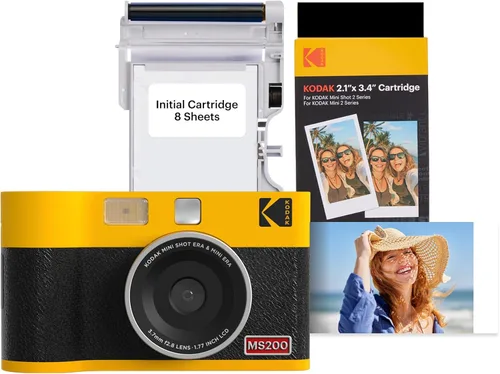 KODAK Mini Shot 2 ERA 4PASS - Cámara instantánea y impresora fotográfica 2 en 1 (Amarillo, Cámara + 8 hojas iniciales + 60 hojas)