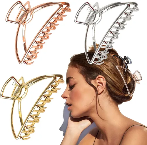 Miniatura 8 de VinBee 4 pinzas para el pelo de piel sintética, pinzas grandes de felpa para mujeres y niñas, horquillas de medio moño para cabello grueso, bonitos