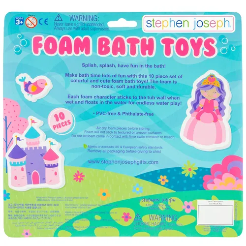 Miniatura 2 de Stephen Joseph, Juego de juguetes de 10 piezas de personaje de baño de espuma flotante, princesa (SJ1148), pequeño
